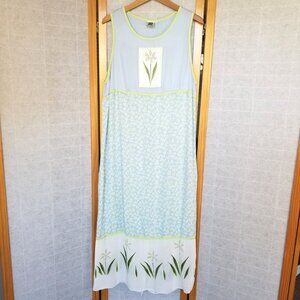 Usindo Maxi Dress Size Large Linen Blend Beaded Floral Trim Coastal Cottage